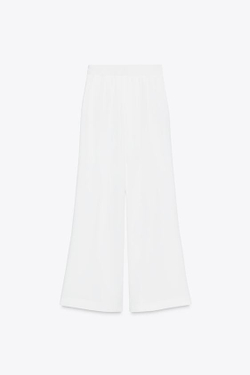 ZARA БРЮКИ ПАЛАЦЦО С ЗАЩИПАМИ, ЖЕЛТОВАТО-БЕЛЫЙ