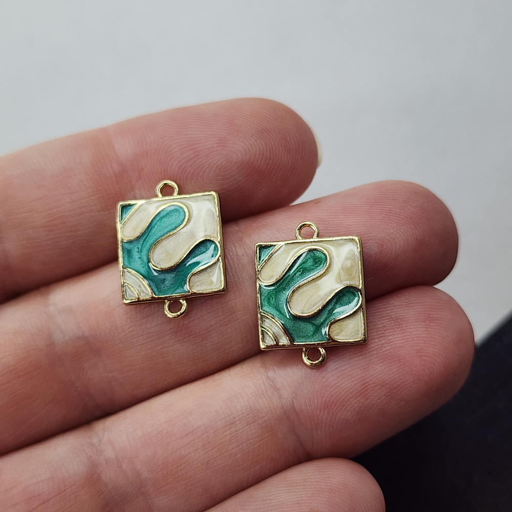 Коннектор, позолота с рисунком эмалью, р-р 12.5×17мм, штучно