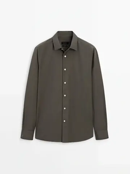 Massimo Dutti Рубашка из 100% хлопкового поплина с карманом, антрацитово-серый