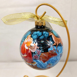 Шар новогодний (круговая роспись Палех) "Серебряное копытце" в коробке