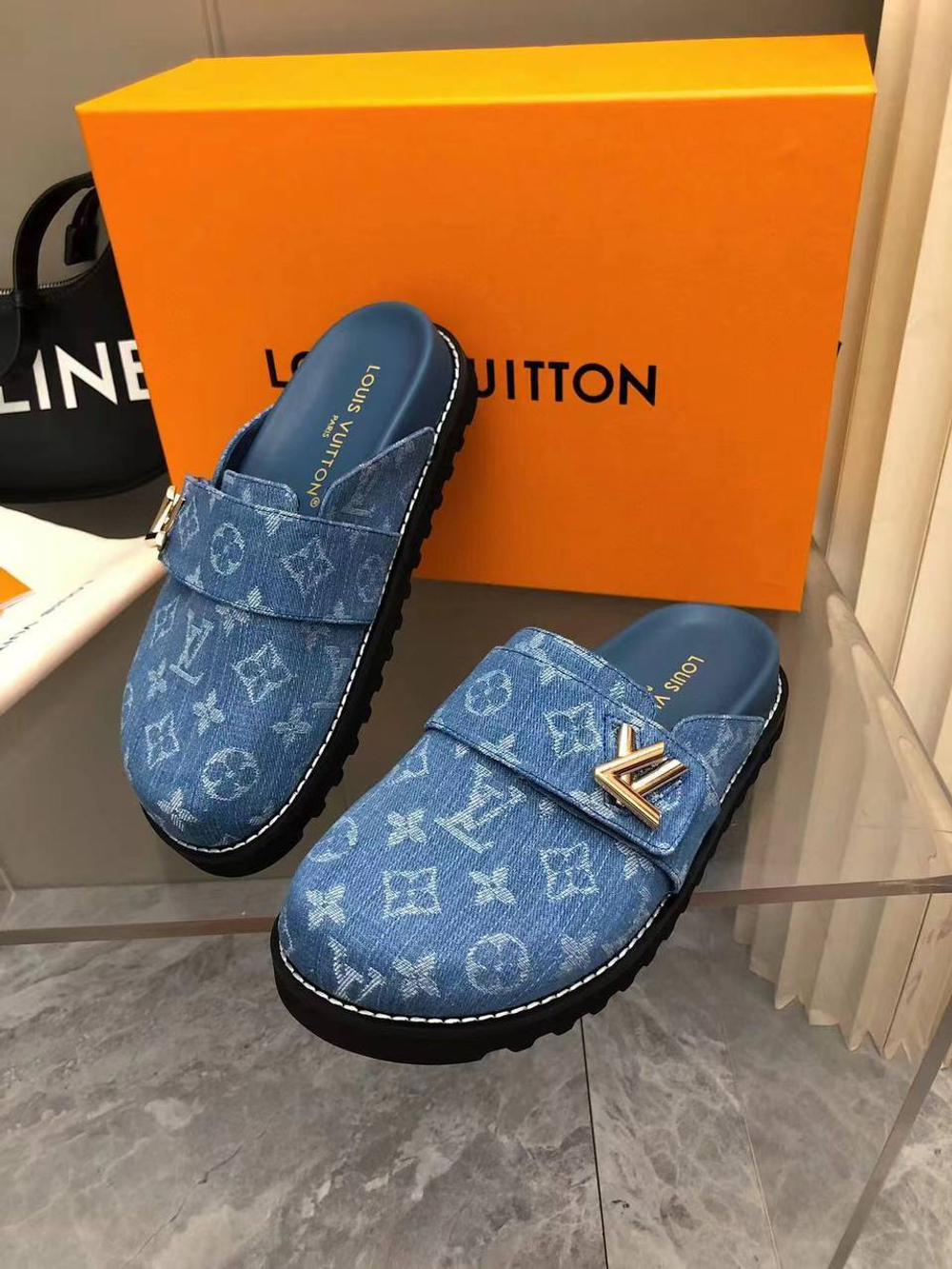 Мюли женские Louis Vuitton Cosy джинсовые в синем цвете