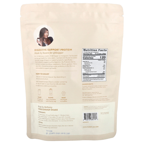 Nuzest, Digestive Support Protein ™, смесь для приготовления растительного протеина, пробиотик и ваниль, 450 г (15,87 унции)