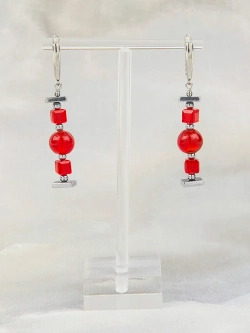 Серьги женские бижутерия из муранского стекла красные