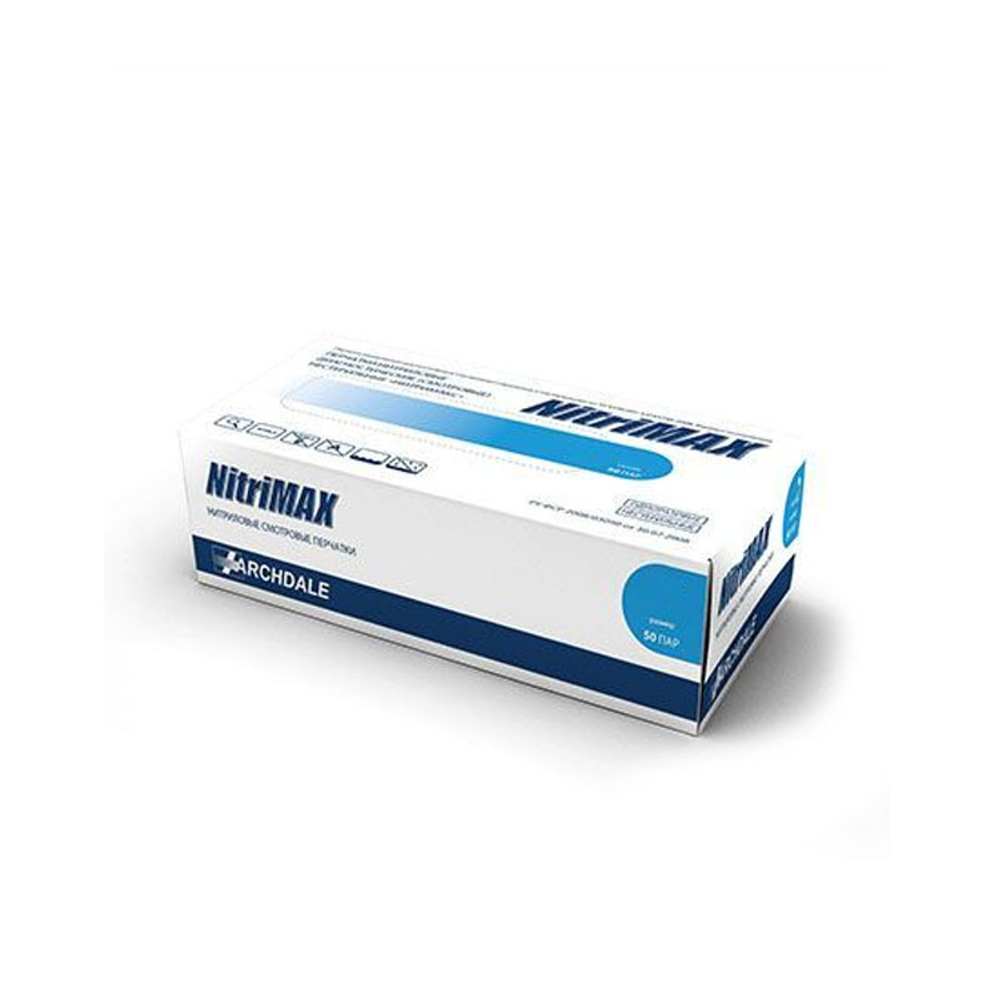 NITRIMAX Перчатки нитриловые S голубые (50 пар), Малайзия