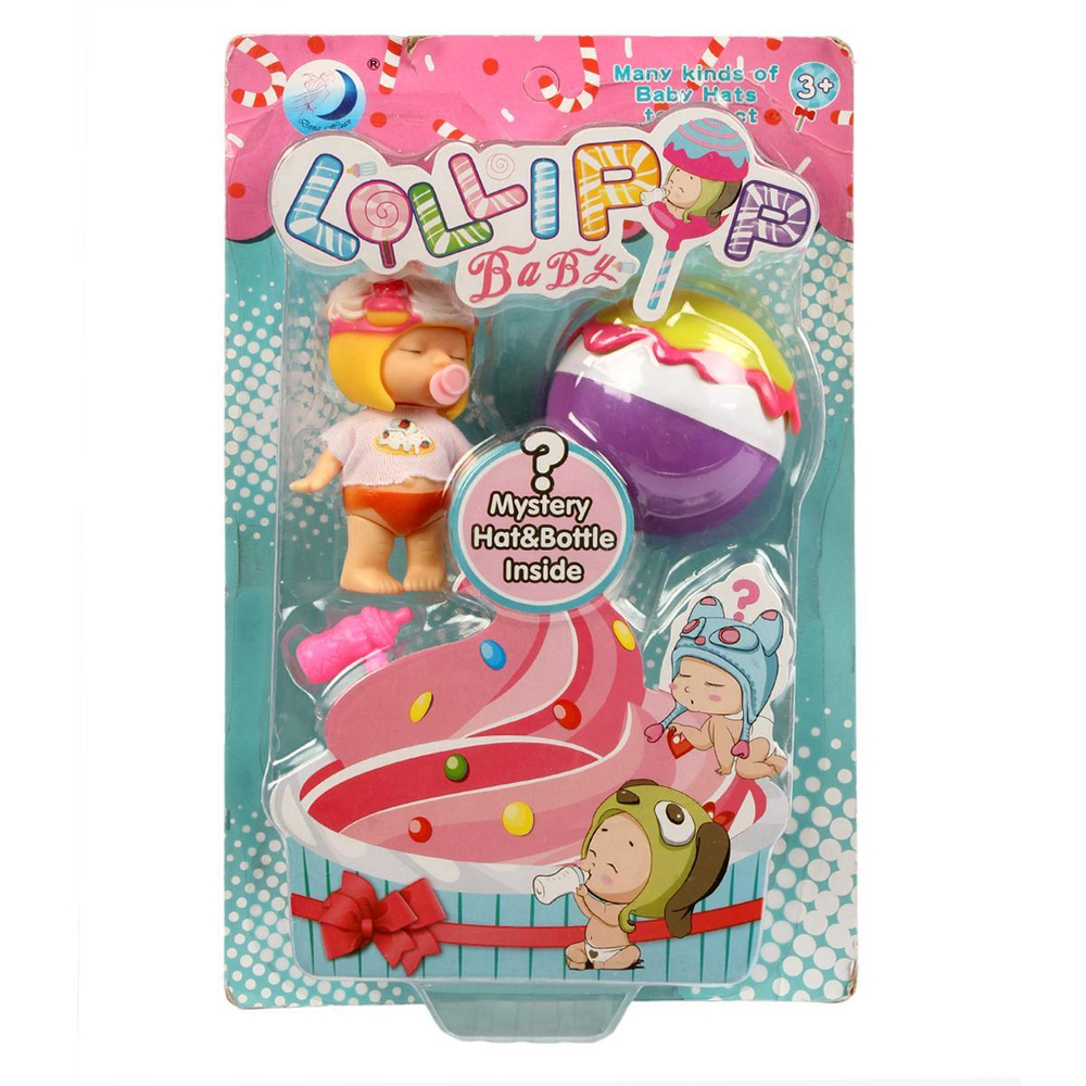 Пупс спящий + пластм. конфета на палочке, в ассорт. на блист. 15,6*6*24,6 см.