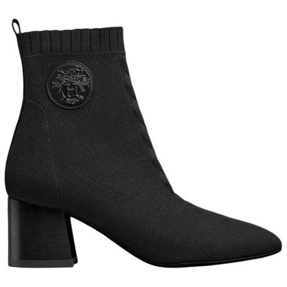 HERMES Volver Cotton Fabric Ankle Boots 6cm Women"s Black