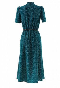 Платье с коротким рукавом в мелкий горох зеленое 05-02-20 SS