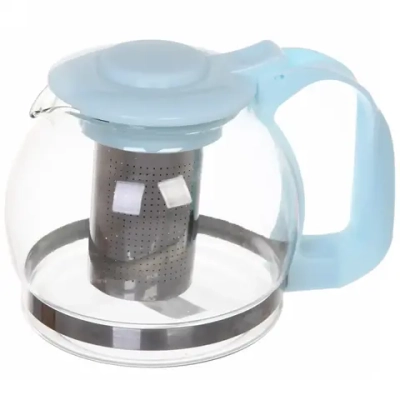 Чайник заварочный стеклянный 1200 мл с металлическим ситом «Mаcarons» голубой Селфи