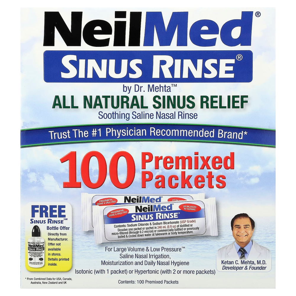 NeilMed, Sinus Rinse®, натуральное средство для промывания носа, 100 пакетиков с готовой смесью