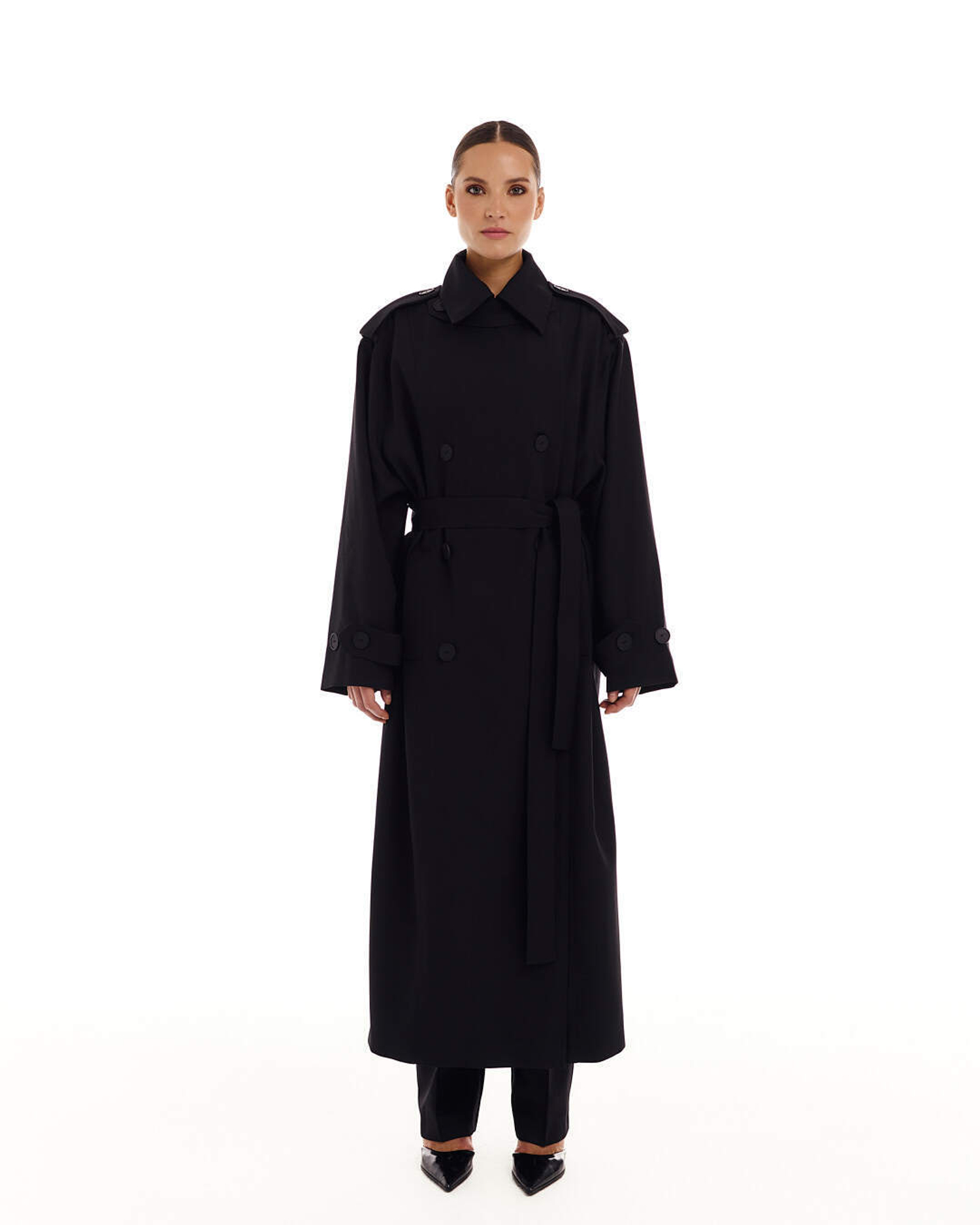 Тренч Эталон (Étalon) черный ОВЕРСАЙЗ