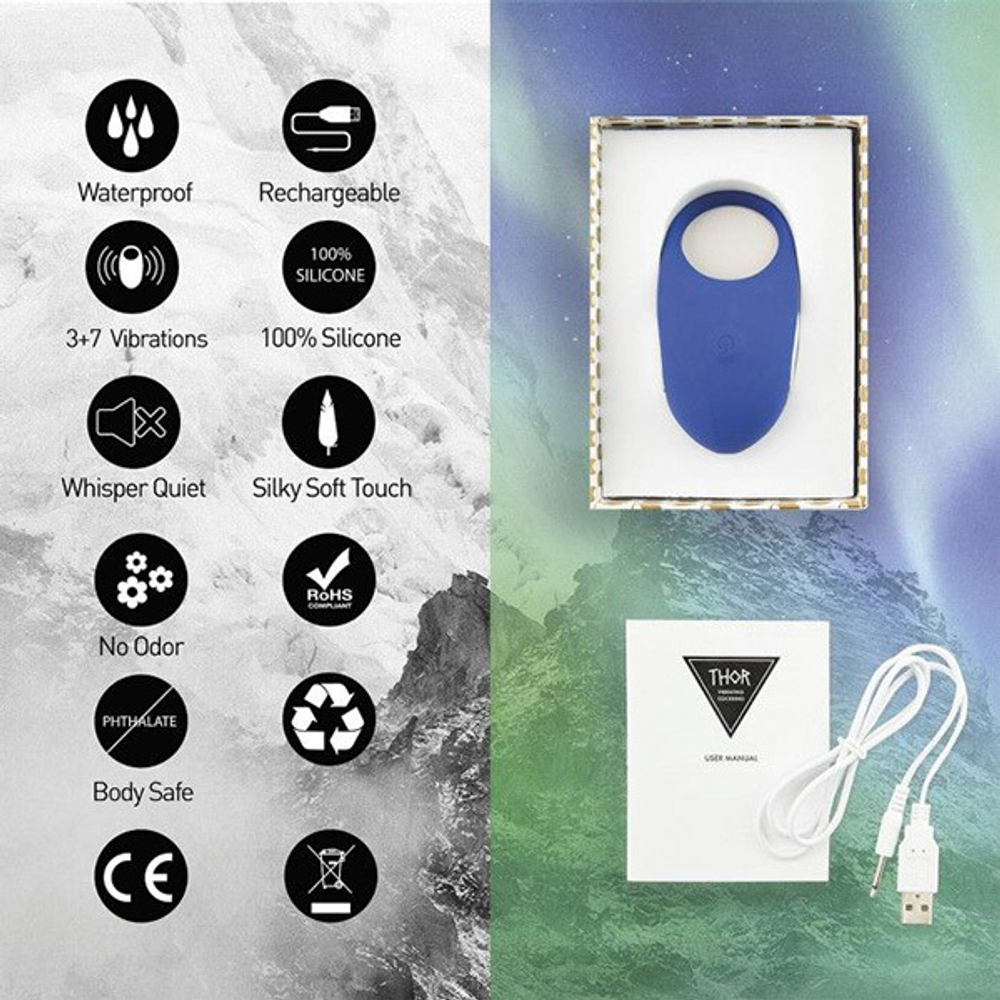 Синее эрекционное виброкольцо 4,5см Feelz Toys Thor Cockring Blue