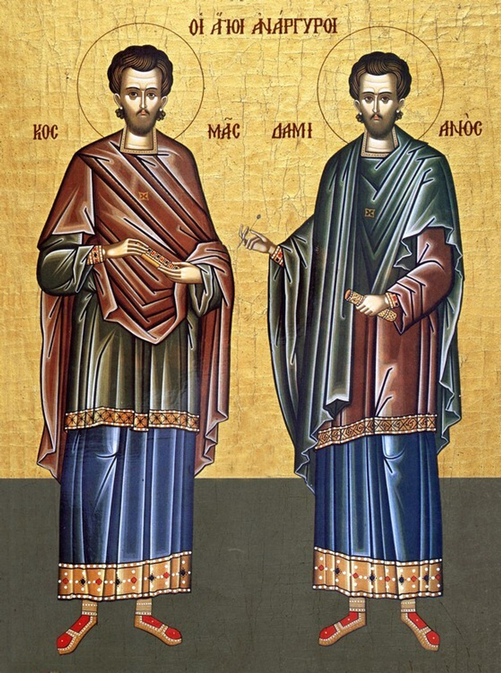 Икона под старину А5. Дерево, холст (святые мужи)