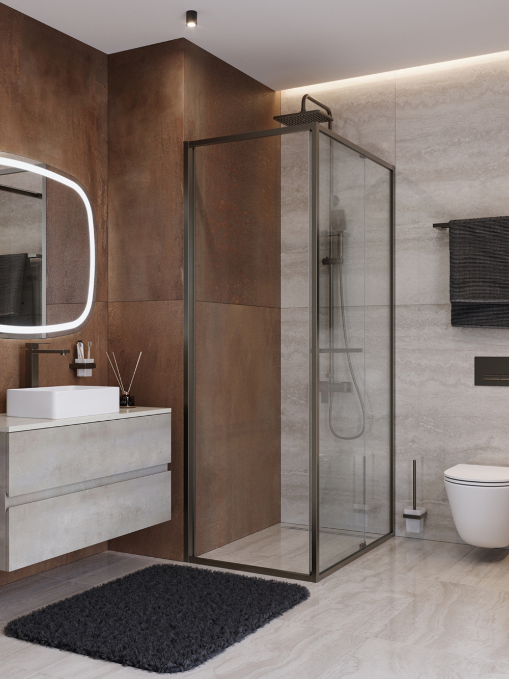 Душевой уголок Cezares LUX-AH-FS-1-80/90-C-GM, 80х90х195, профиль оружейная сталь, стекло прозрачное