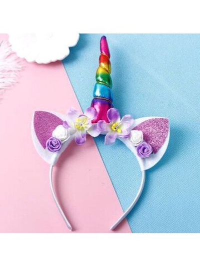 Ободок Единорожка для волос с ушками радужный