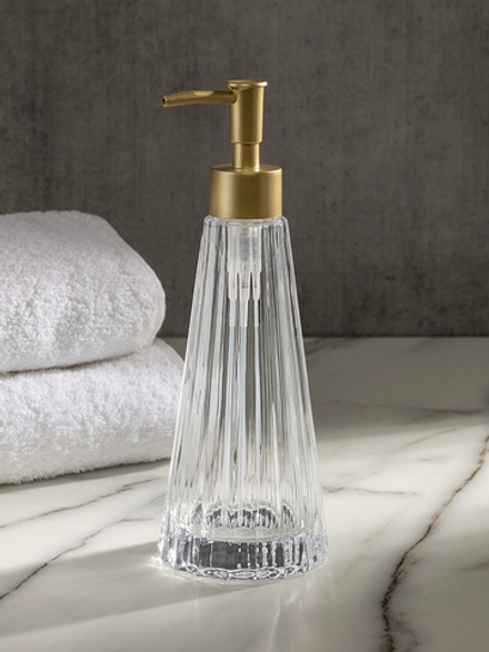 Диспенсер для жидкого мыла DeNASTIA Граненое стекло 8x8x22,5 300мл прозрачный/золотой