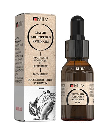 Масло для ногтей и кутикулы с экстрактом монарды и женьшеня 15мл. Milv