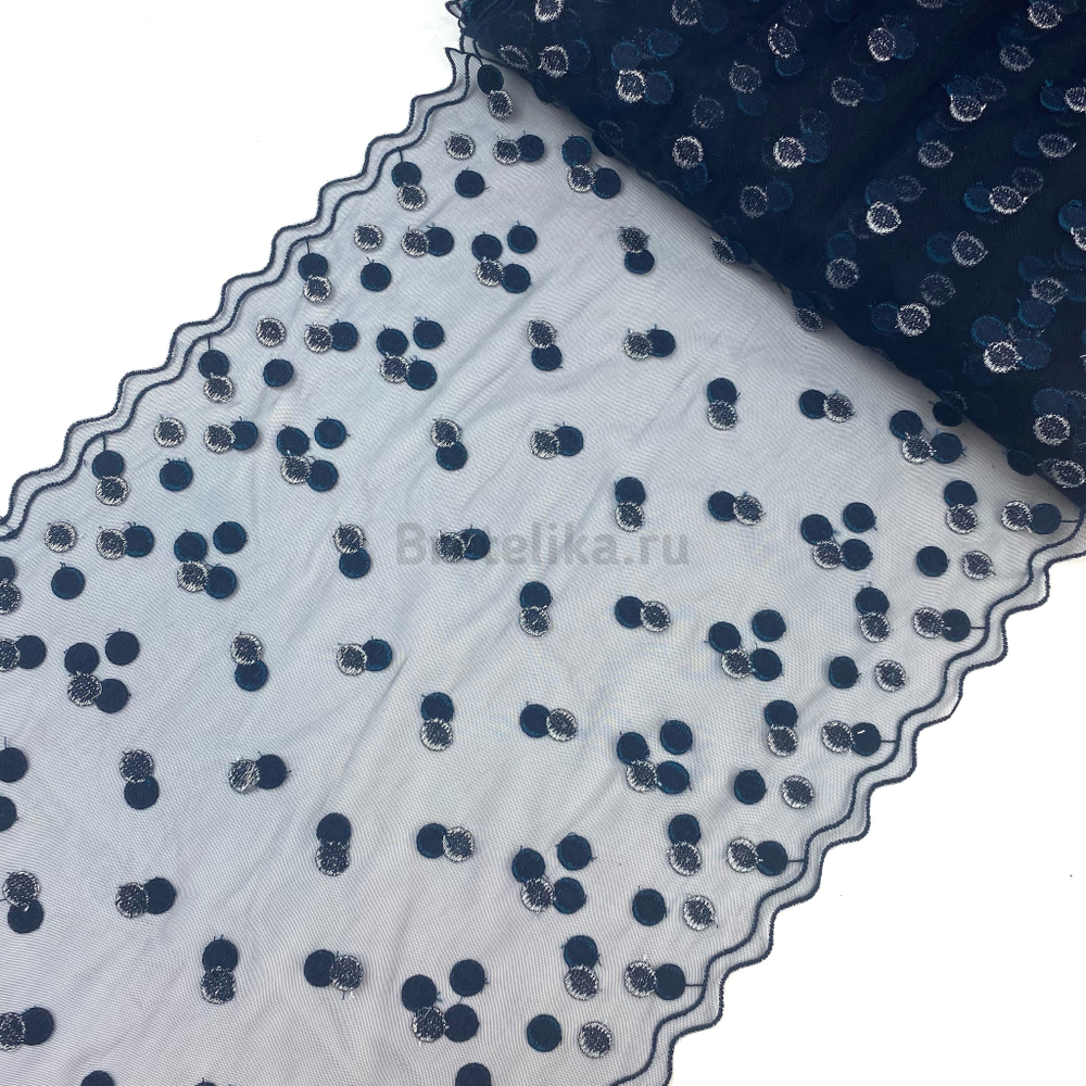 Вышивка на сетке темно-синяя в горох 31 см