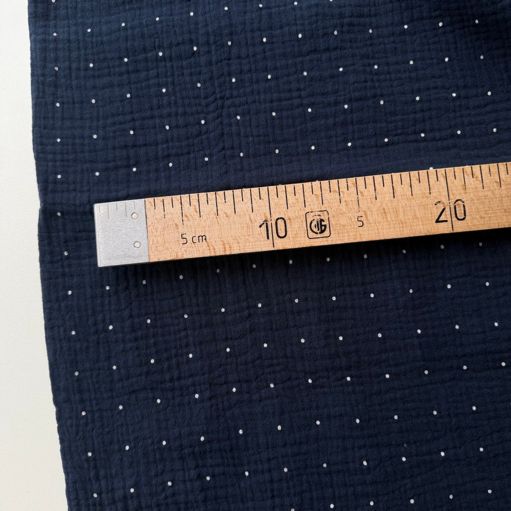 Муслин Мелкий горошек на синем фоне