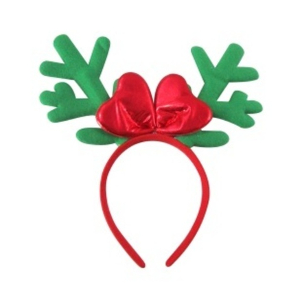 Ободок, Оленьи рожки с бантиком, Зеленый/Красный, 1 шт.