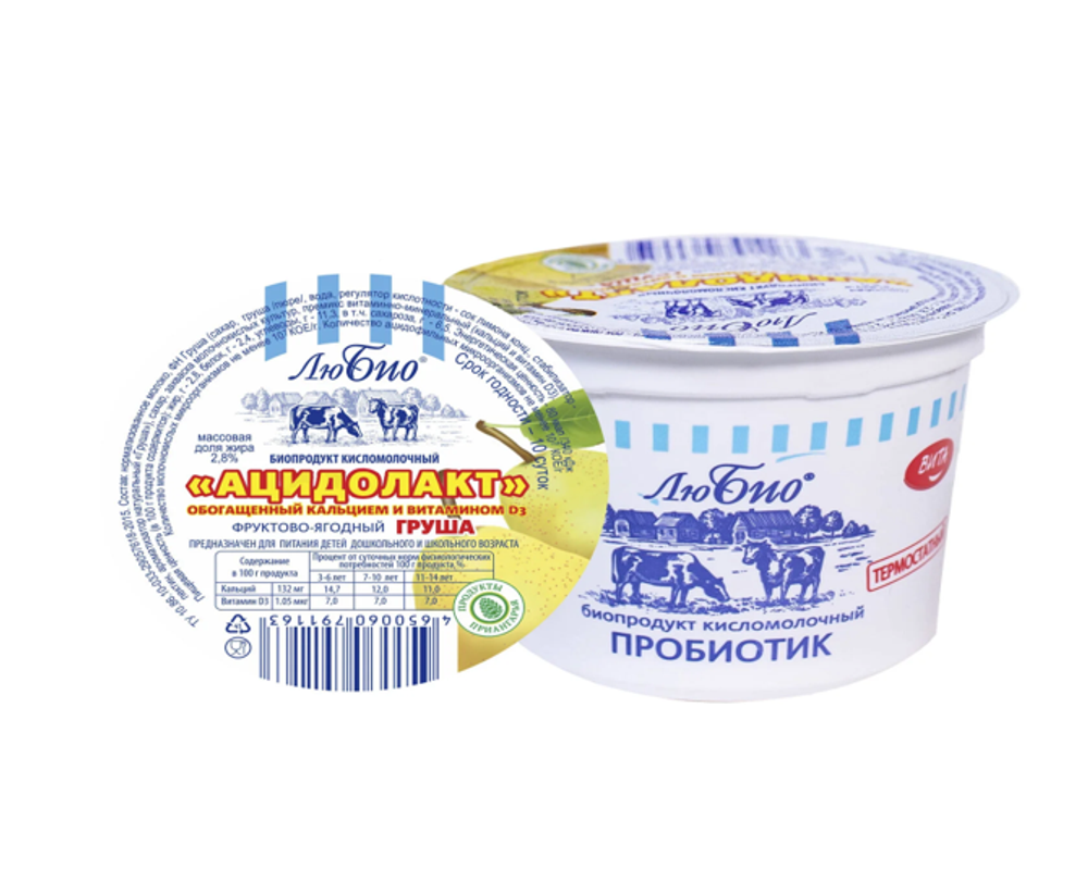 Биопродукт "АЦИДОЛАКТ", обогащ. кальцием Груша 2,8% 125г.
