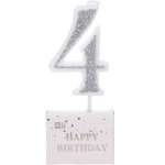 Свеча для торта Цифра Иллюзия «4» 9.5 см, серебро