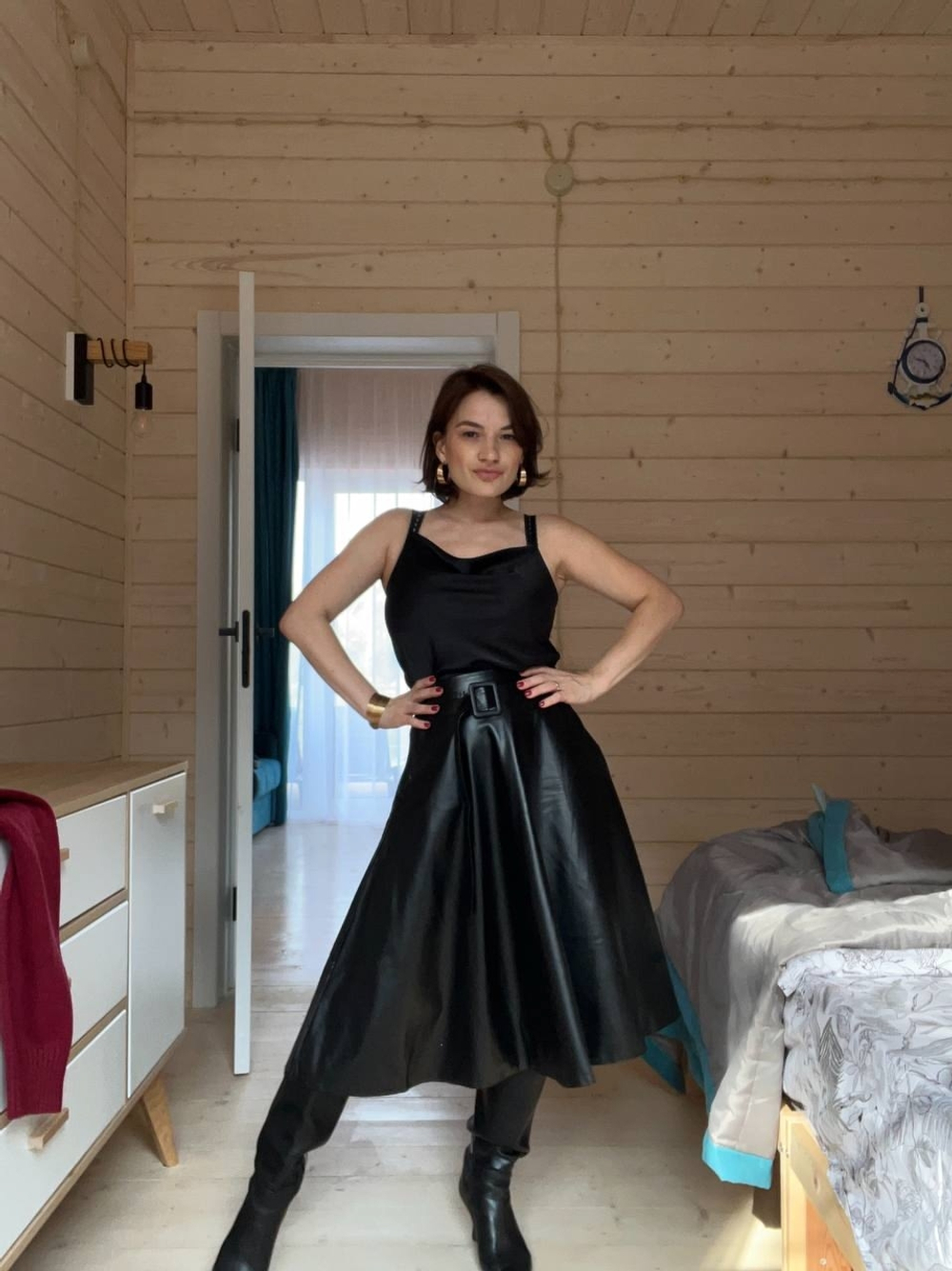 Юбка экокожа черный