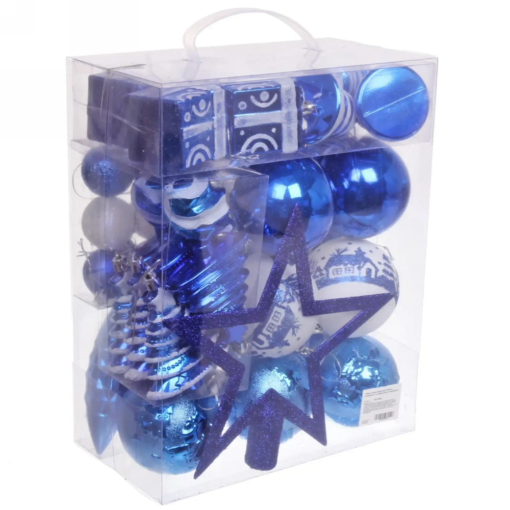 Набор елочных украшений «Зимний калейдоскоп» (в наборе 53 шт), Синий/Белый