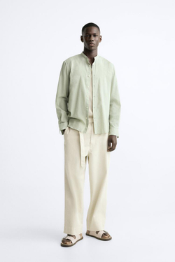 ZARA РУБАШКА ИЗ ЖАТОГО ХЛОПКА, ХАКИ