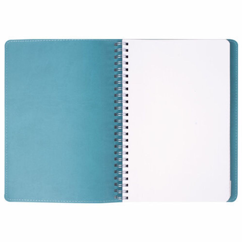 Тетрадь А5 (148x218 мм), BRAUBERG "Office PRO", гибкая, под кожу, гребень, 80 л., бирюзовая, 111043