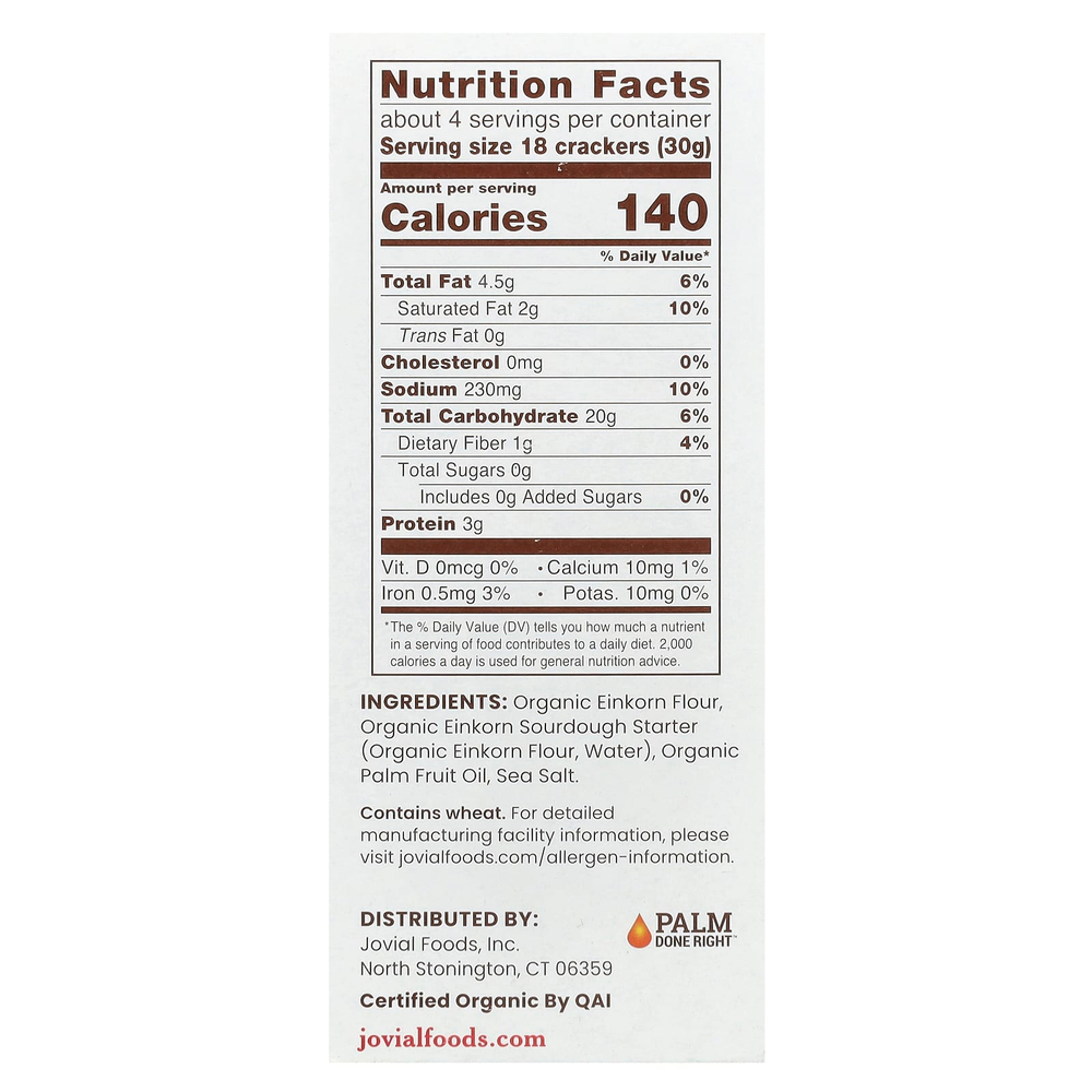Jovial, Органические бездрожжевые крекеры с морской солью из пшеницы однозернянки, 4,5 унц. (128 г)