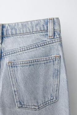 ZARA ДЖИНСЫ STRAIGHT С ВЫШИВКОЙ ЦВЕТОВ, СИНИЙ