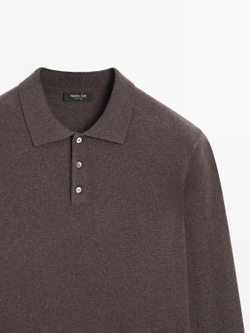 Massimo Dutti Свитер из смесовой шерсти с воротником поло, коричневый