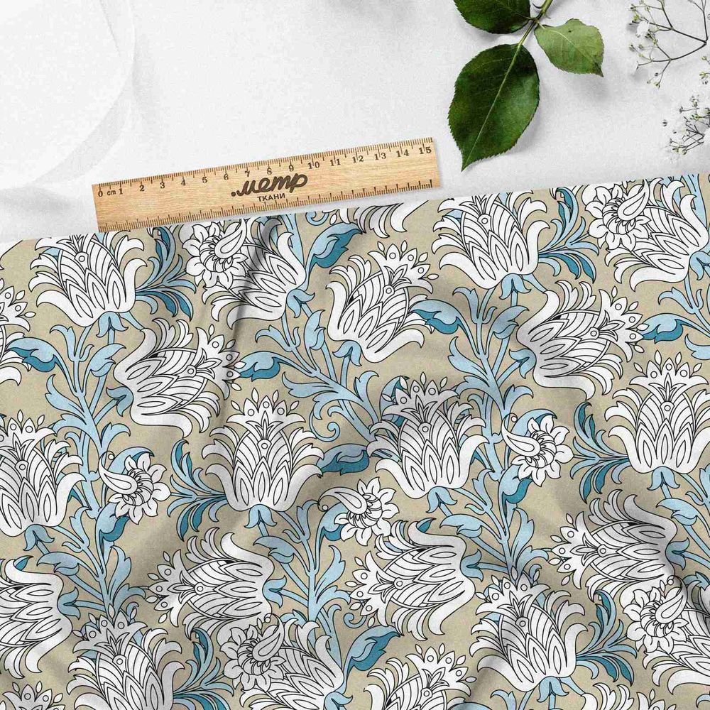 Ткань шифон нежные листья цветов