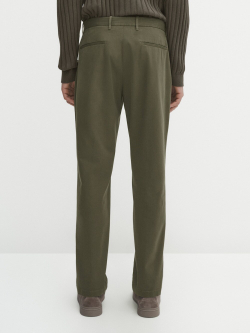 Massimo Dutti Зауженные брюки чинос из трикотина, хаки