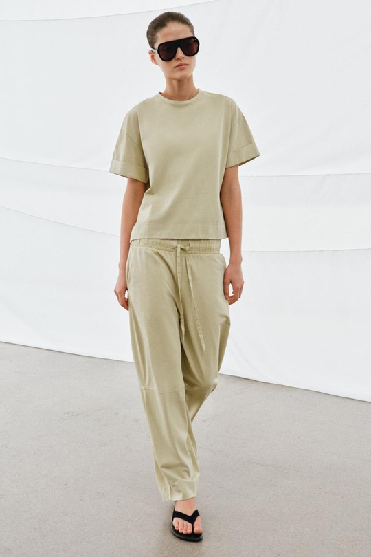 ZARA БРЮКИ WIDE-LEG ИЗ ПЛОТНОГО ХЛОПКА, СВЕТЛО-ЗЕЛЕНЫЙ