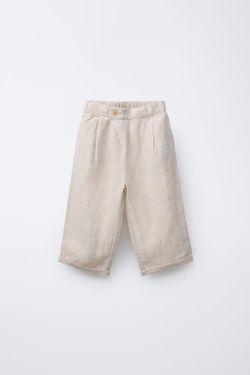ZARA БРЮКИ ИЗ 100% ЛЬНА С ЗАПАХОМ, СВЕТЛО-БЕЖЕВЫЙ