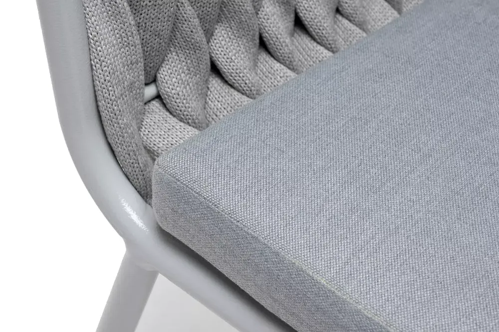 "Монако" стул плетеный из роупа, каркас алюминий светло-серый (RAL7035) муар, роуп светло-серый 40 мм, ткань светло-серая