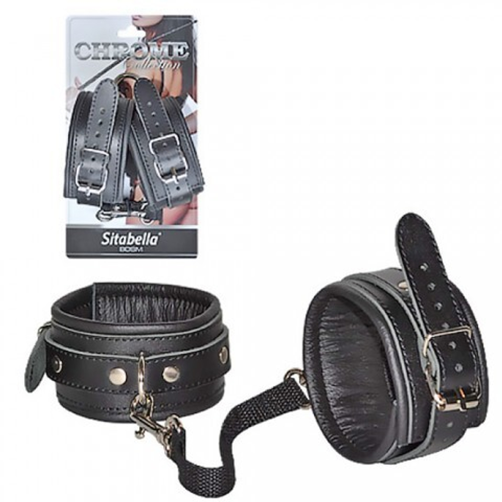 Кожаные наручники-оковы Sitabella Chrome Collection