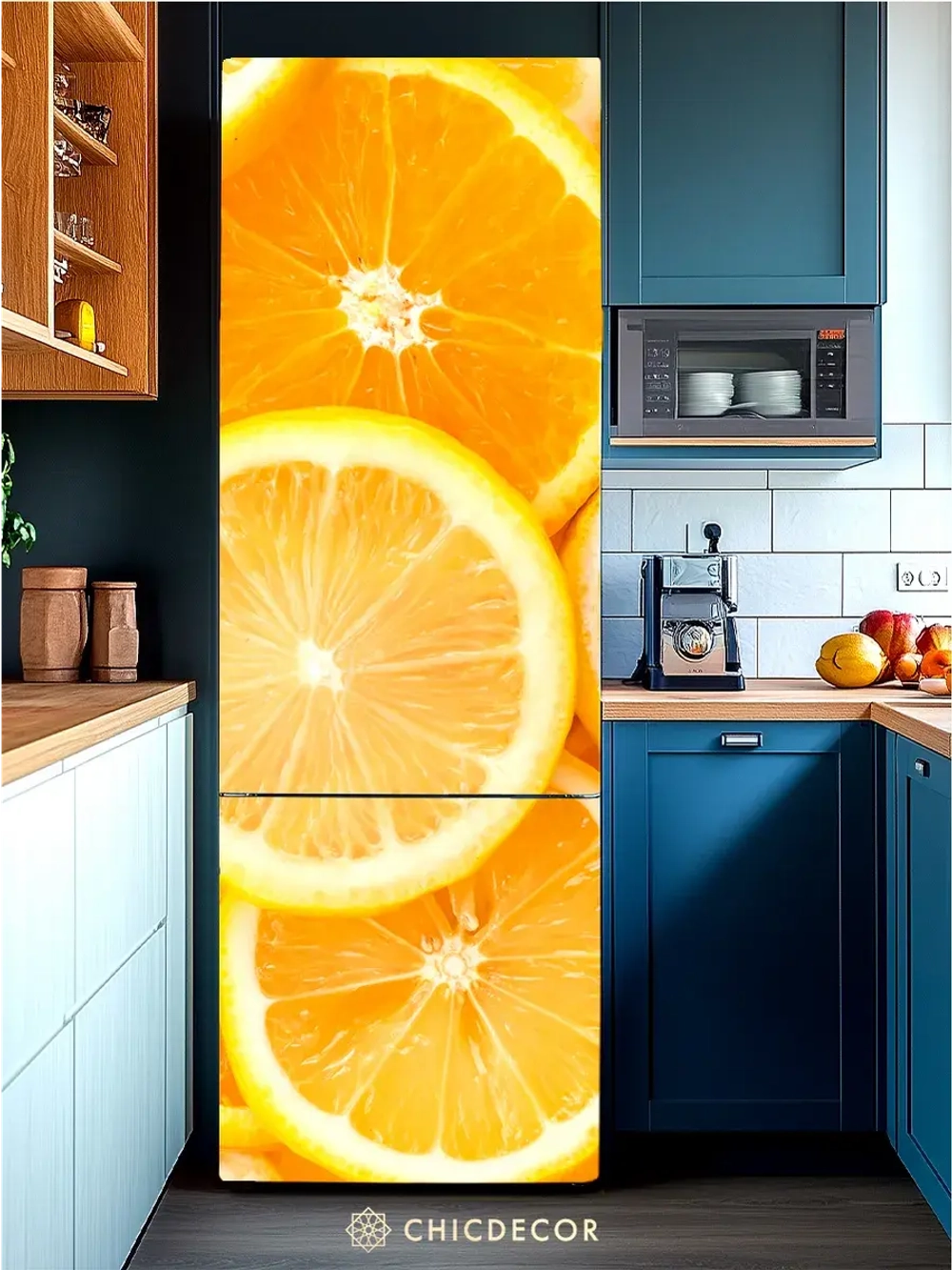 Наклейка интерьерная на холодильник Апельсин оранжевый