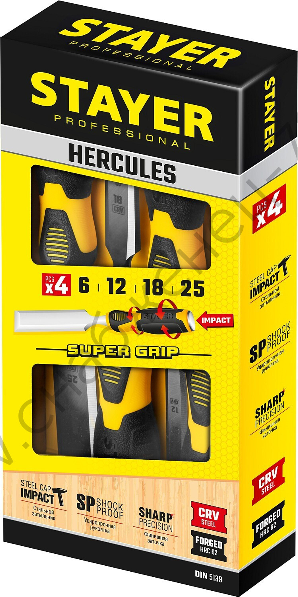 STAYER Hercules 4 предм., Набор стамесок-долот (18205-H4)