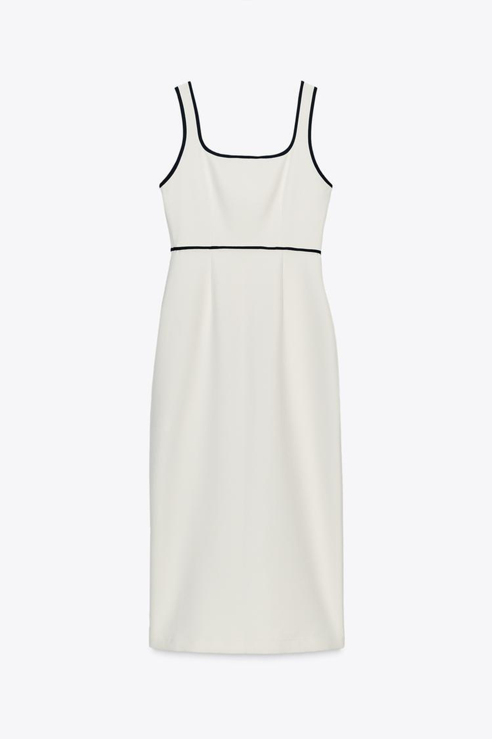 ZARA ПЛАТЬЕ МИДИ С КОНТРАСТНОЙ ОТДЕЛКОЙ, СВЕТЛО-БЕЖЕВЫЙ