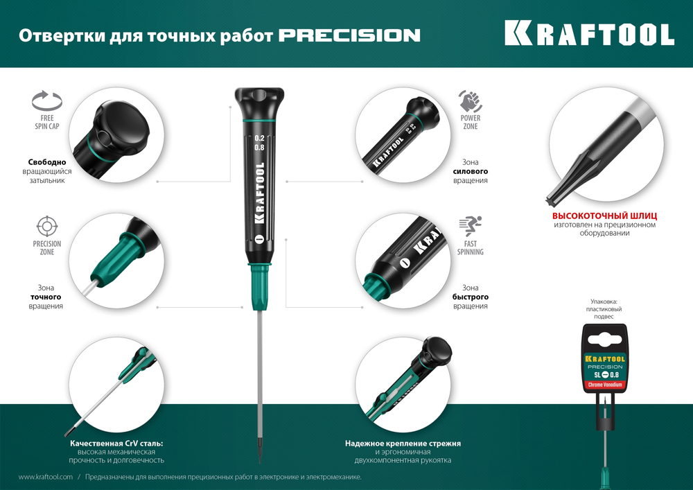 KRAFTOOL Precision, Hex0.9, отвертка для точных работ (25685-0.9)