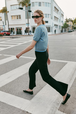 ZARA СВИТЕР ИЗ 100% ШЕРСТИ С КОРОТКИМИ РУКАВАМИ В ПОЛОСКУ, СЕРЫЙ/СИНИЙ