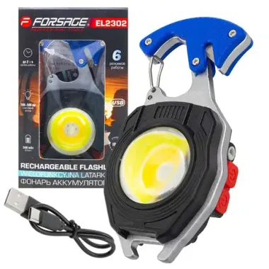 Фонарь светодиодный аккумуляторный переносной многофункциональный (6 реж.раб., СОВ LED 500мАч, 100-500Лм, время раб. 90-120мин, время зар. 60-120мин) Forsage F-EL2302