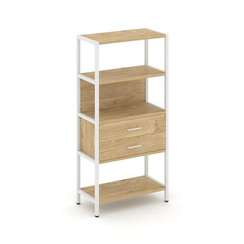 Shelf System Односекционный стеллаж четырехярусный с ящиками SN.STM-412 Тиквуд Светлый/Металл Белый