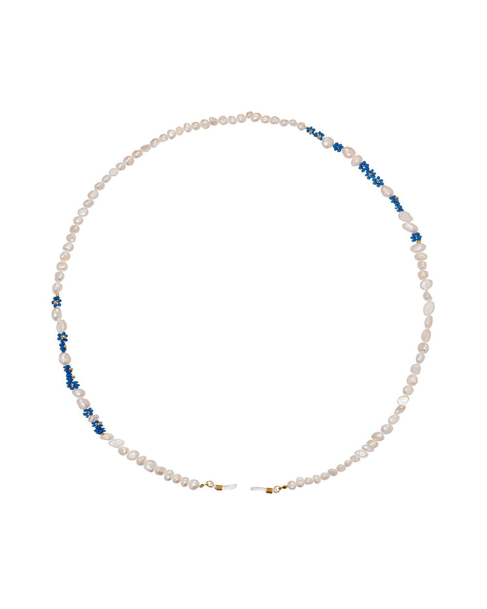 Цепочка на очки, жемчуг, цветы синие