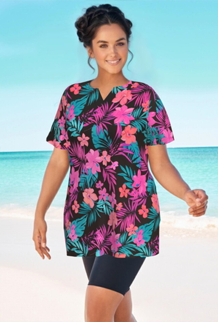 Купальный костюм 17250-17185 розовые цветы с черным