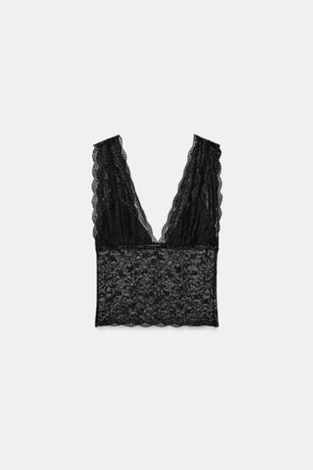 ZARA КРУЖЕВНОЙ КРОП-ТОП, ЧЕРНЫЙ