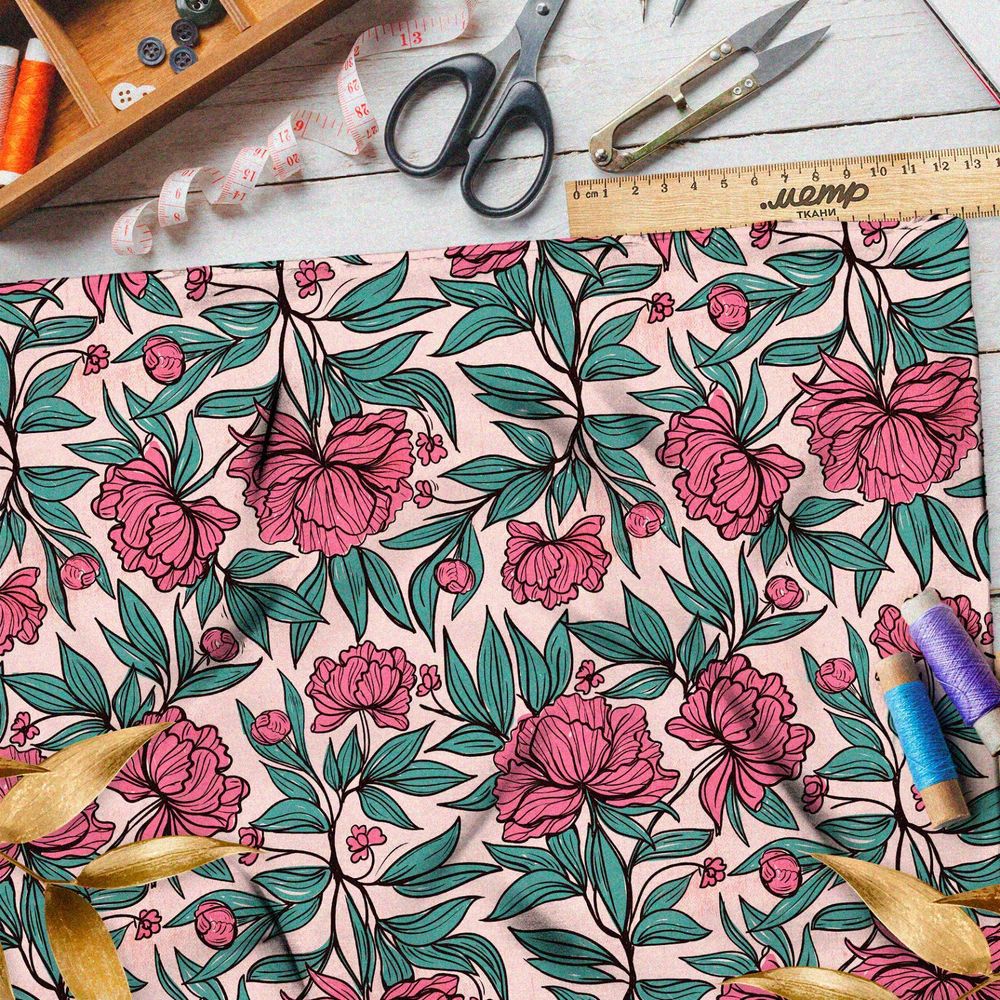 Ткань барби аленький цветочек на розовом фоне