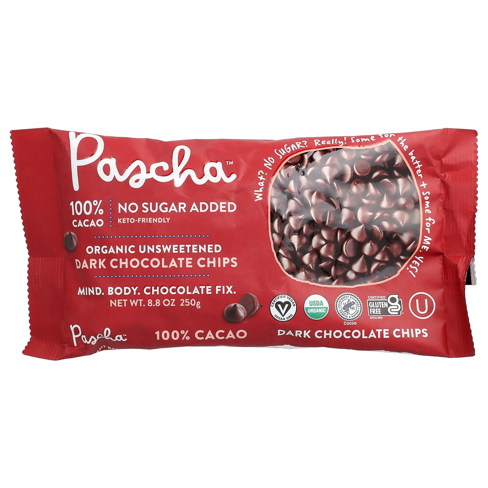 Pascha, органические кусочки темного шоколада, без подсластителей, 100% какао, 250 г (8,8 унции)